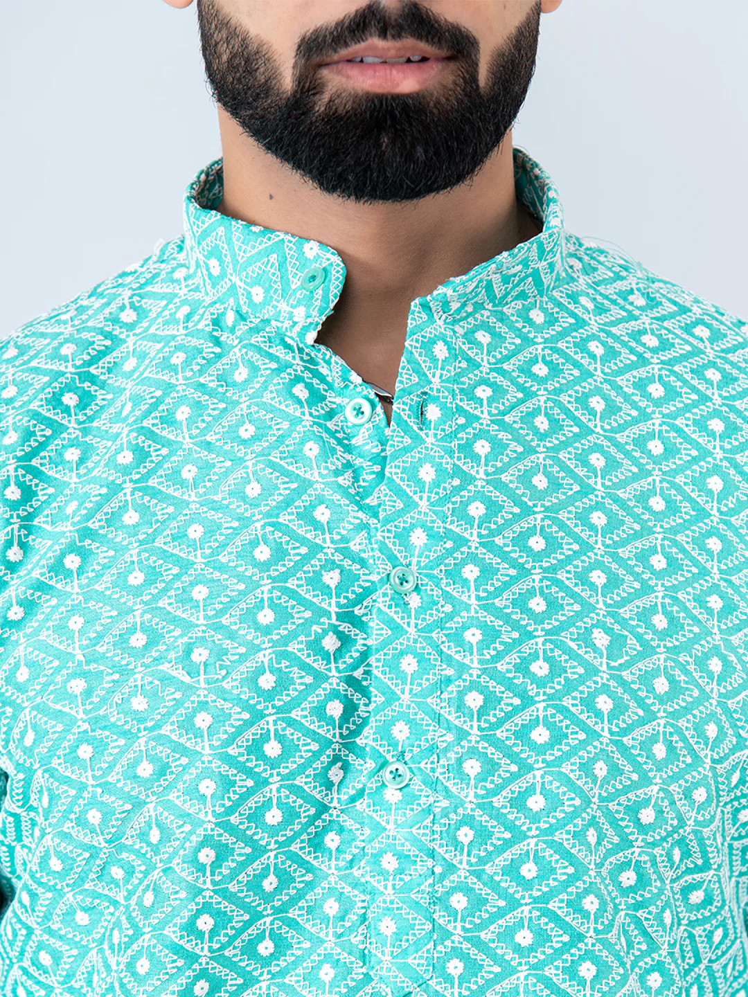 Sky Blue Schiffli Embroidery Work Kurta With Pajama