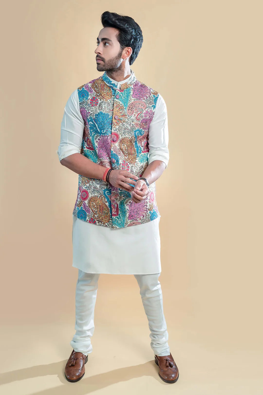 Riwaaz Kurta's Multi Color Floral Printed Jacket And Kurta Set For Men's
