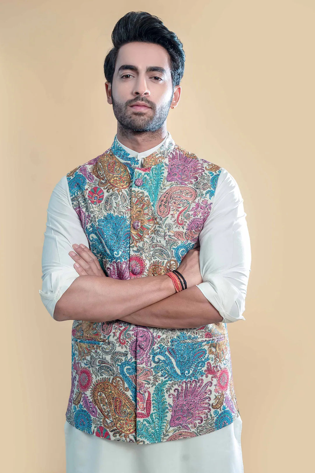 Riwaaz Kurta's Multi Color Floral Printed Jacket And Kurta Set For Men's