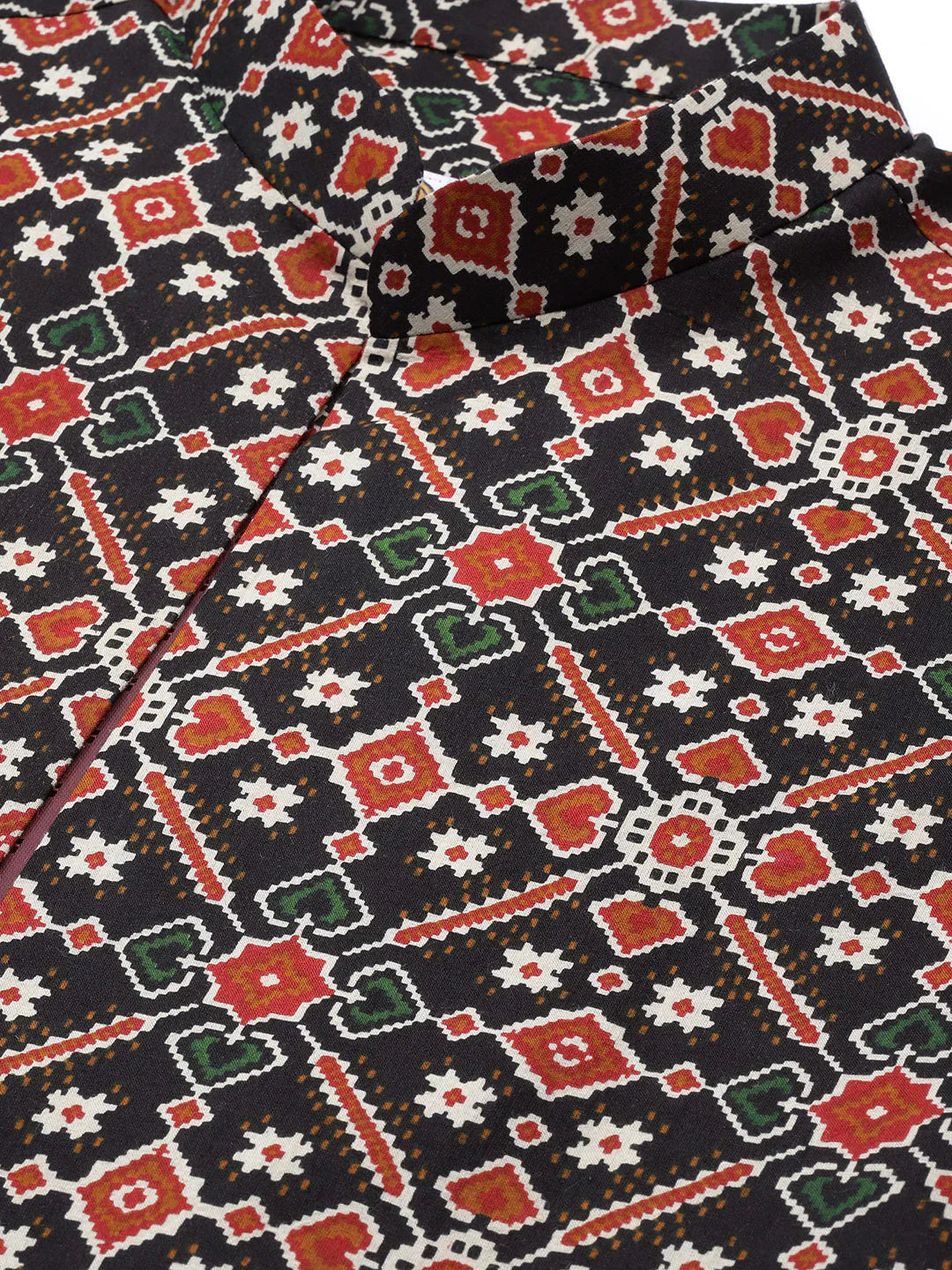Riwaaz Kurta's Black And Red Printed Jacket And Kurta Set For Men's