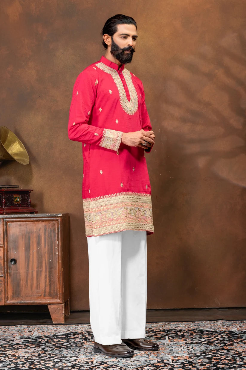 Royal Fuchsia Embroidered Men’s Kurta