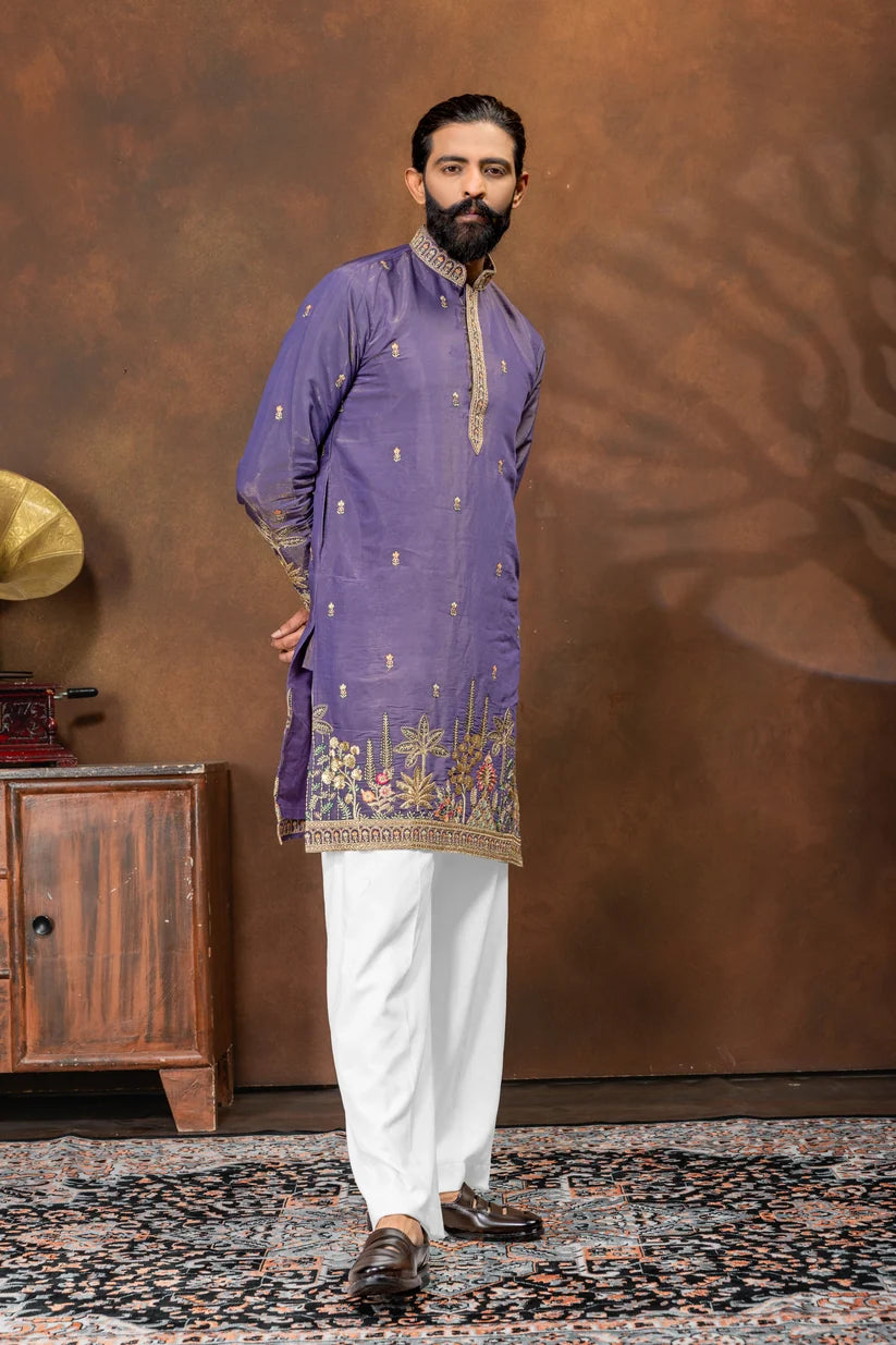 Imperial Violet Embroidered Men’s Kurta
