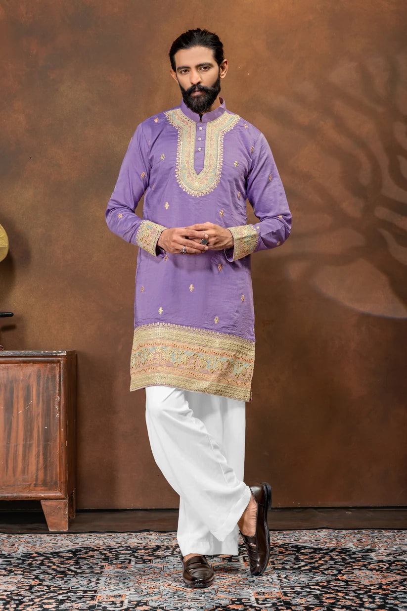 Royal Lavender Embroidered Men’s Kurta