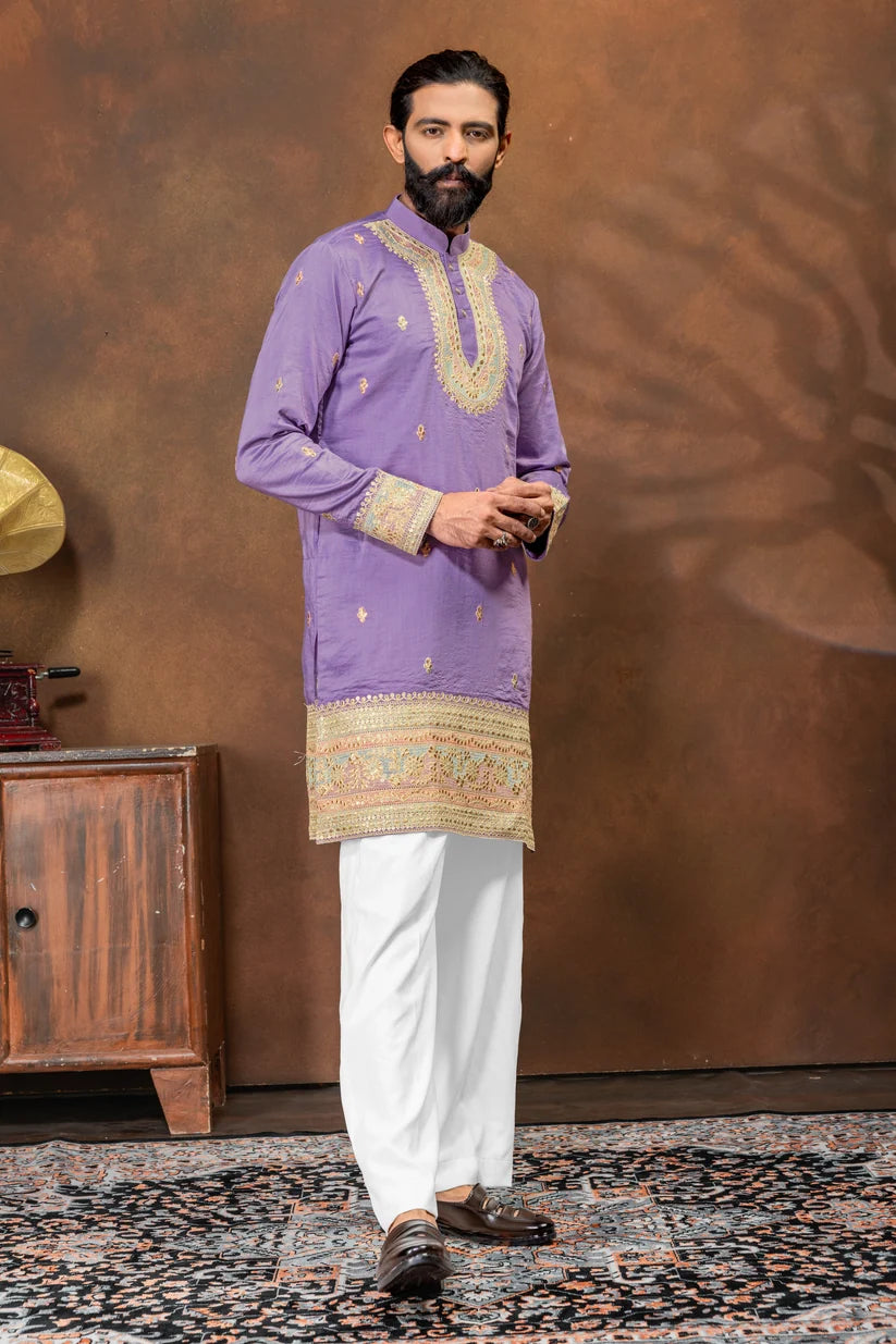 Royal Lavender Embroidered Men’s Kurta