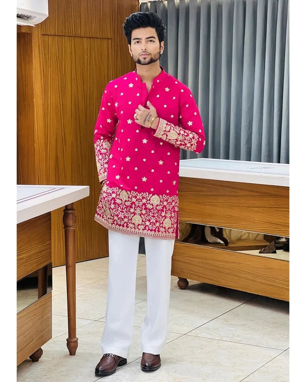 Elegant Hot Pink Embroidered Kurta Set