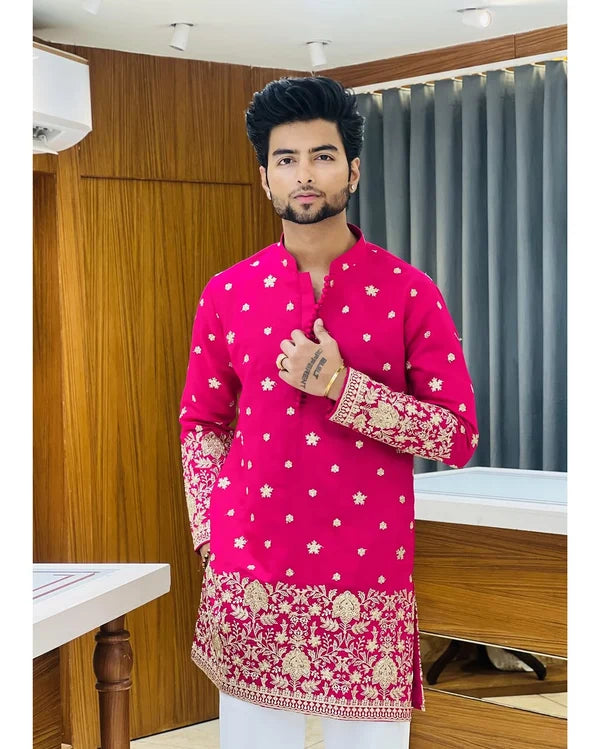 Elegant Hot Pink Embroidered Kurta Set