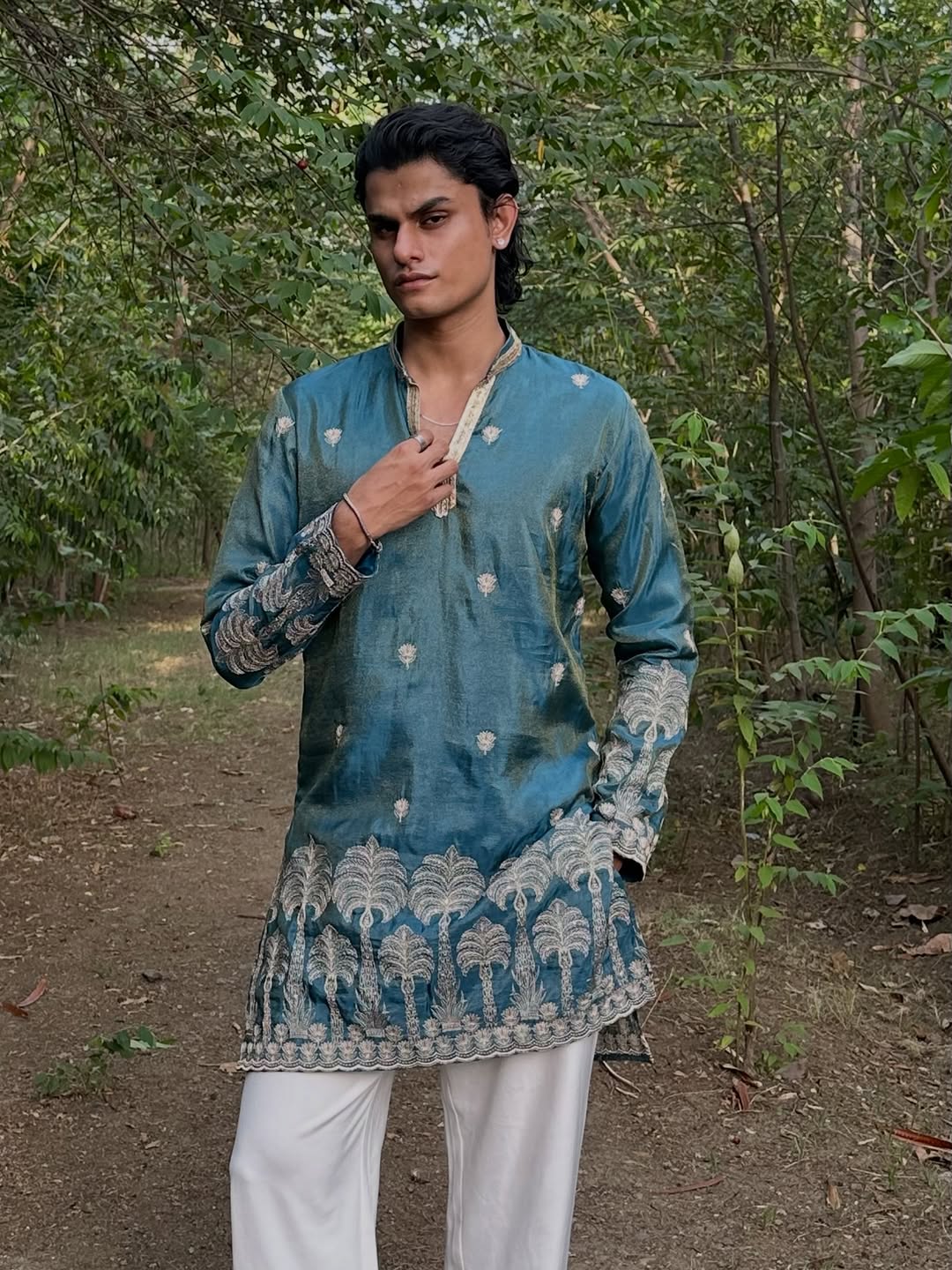 The Royal Teal Silk Kurta with Zari Embroidery