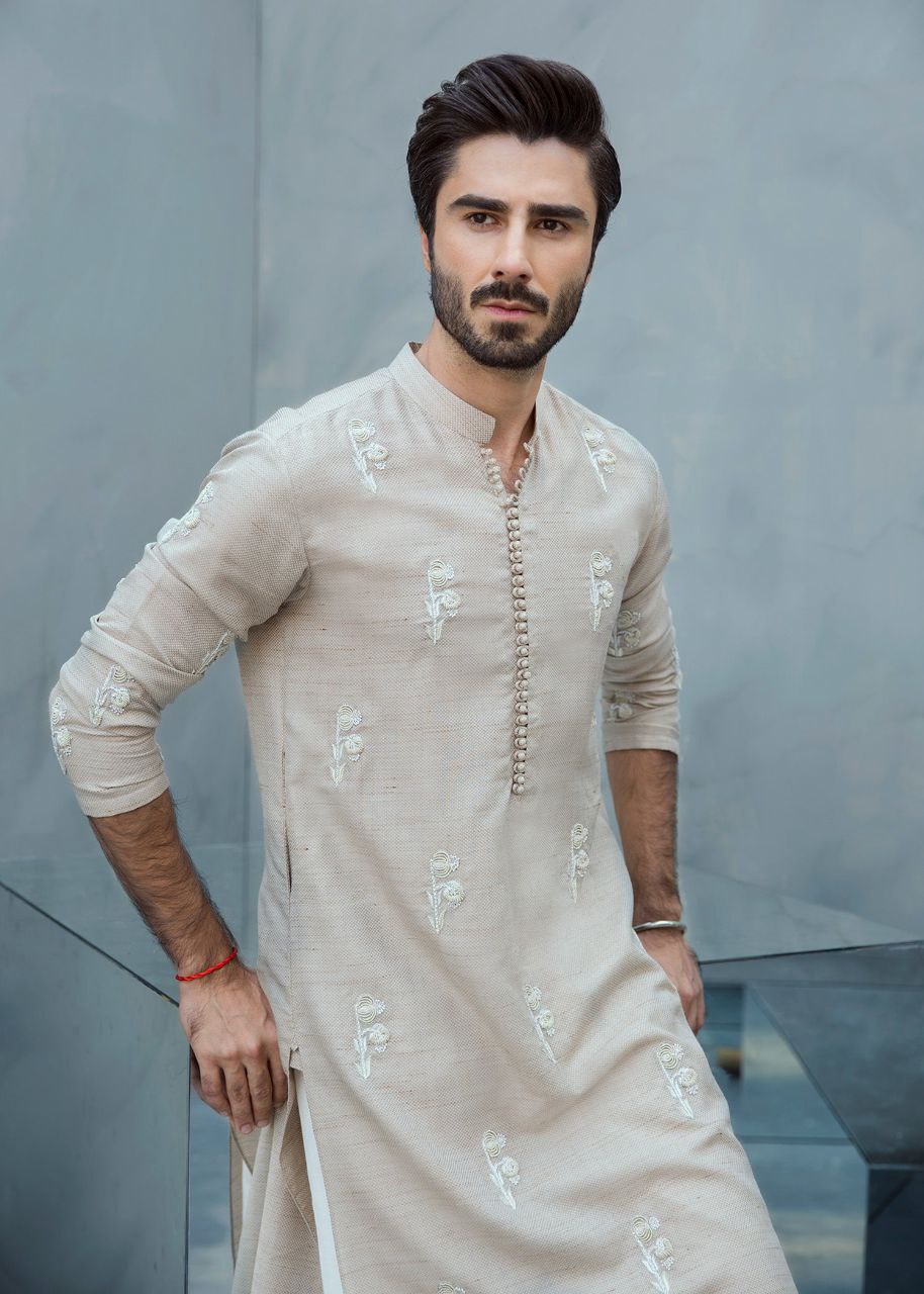 Floral Motifs Embroidered Work Men's Kurta with Pajama