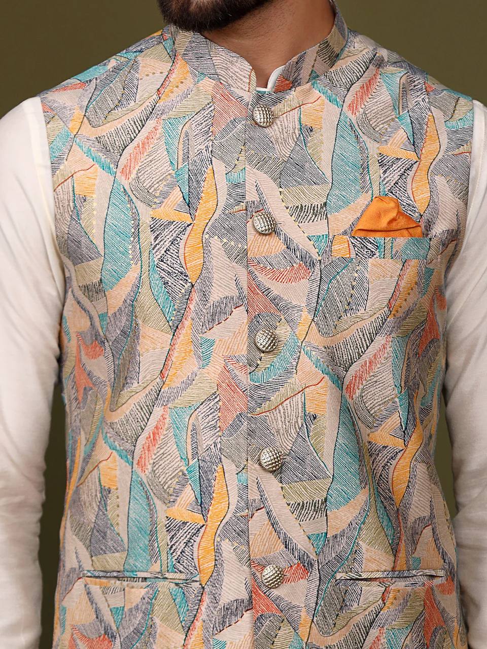 Riwaaz Kurta's Multi Color Printed Jacket And Kurta Set For Men's