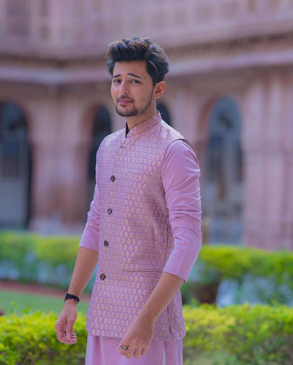 Riwaaz Kurta's DR Lavender Jacquard Jacket And Kurta Set For Men's