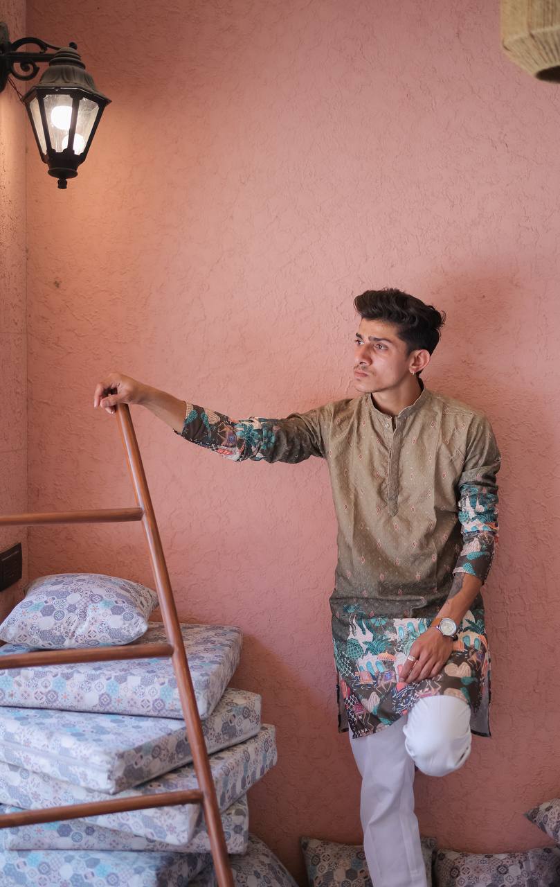 MEHNDI LIGHT DARK SCHIFFLI MAHEL PRINTRD KURTA WITH PAJAMA