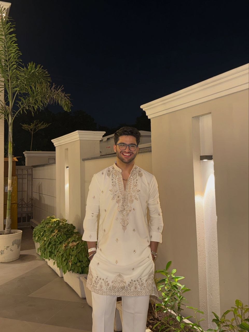 Off White Gold Thread work Silk Kurta Set for Men