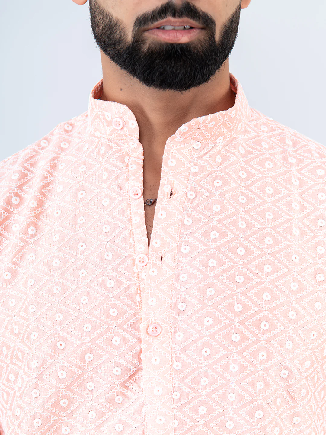 The Peach Schiffli Embroidered Work Men's Kurta with Pajama