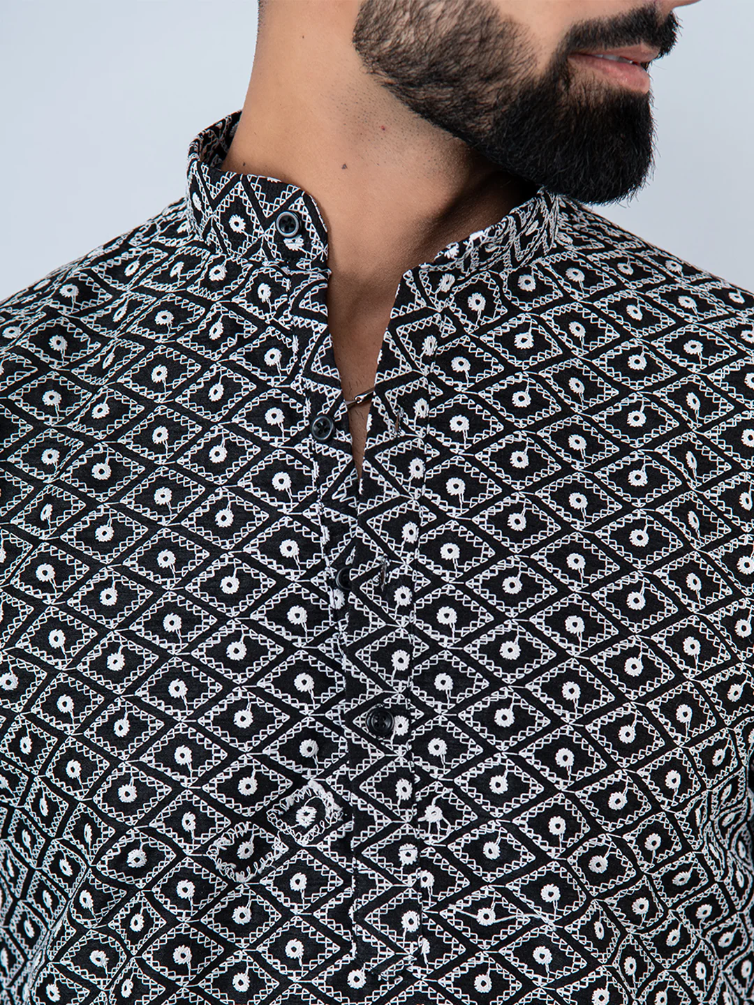 Black Schiffli Embroidery Work Kurta With Pajama
