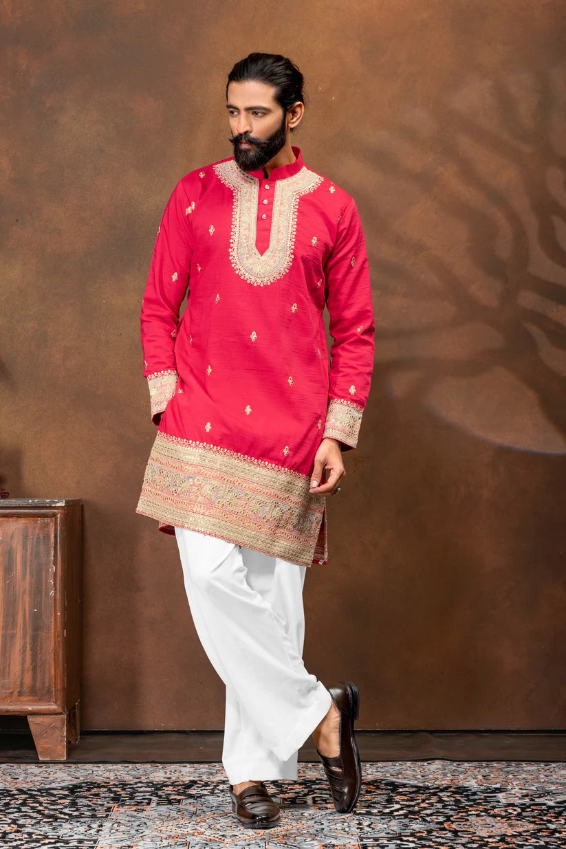 Royal Fuchsia Embroidered Men’s Kurta