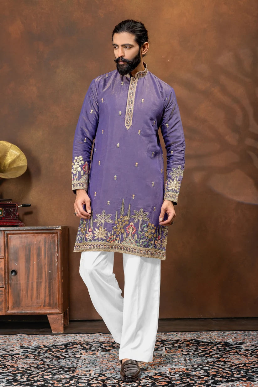 Imperial Violet Embroidered Men’s Kurta