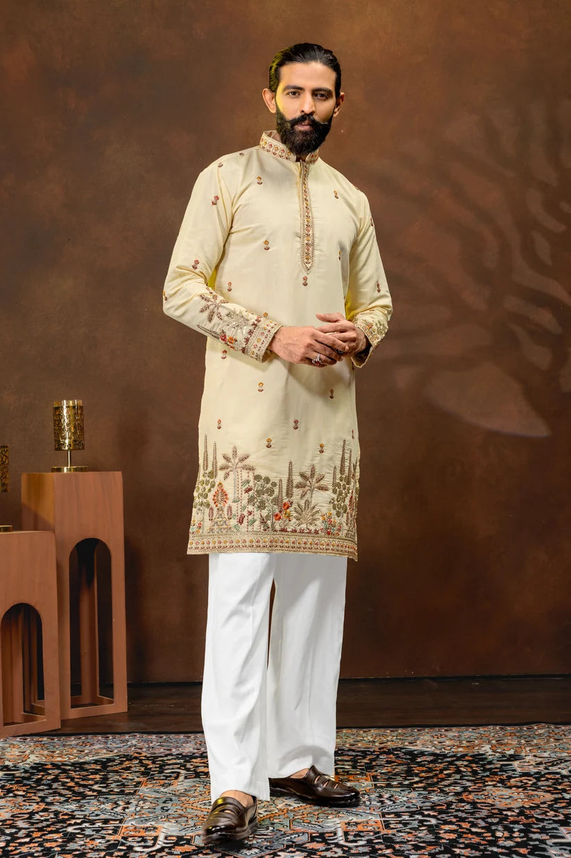 Ivory Gold Embroidered Men’s Kurta
