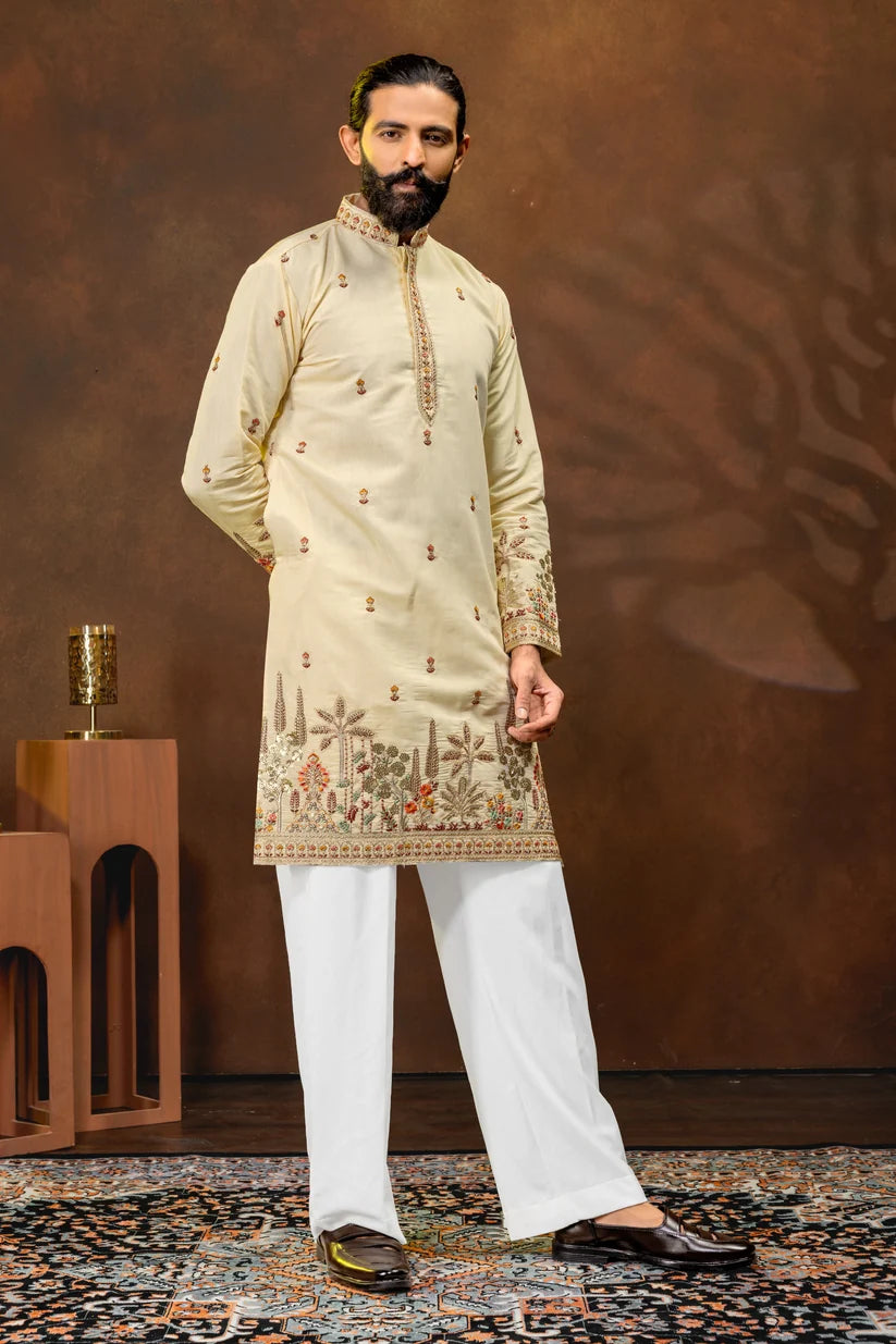Ivory Gold Embroidered Men’s Kurta