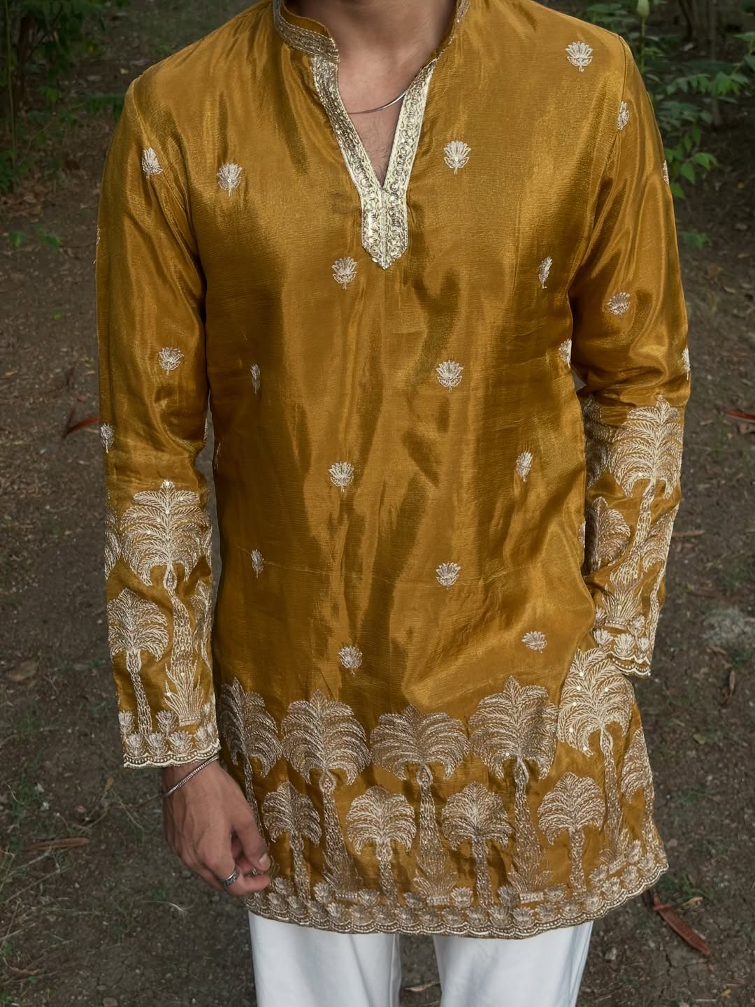 Mustard Gold Silk Kurta with Heavy Motif Embroidery