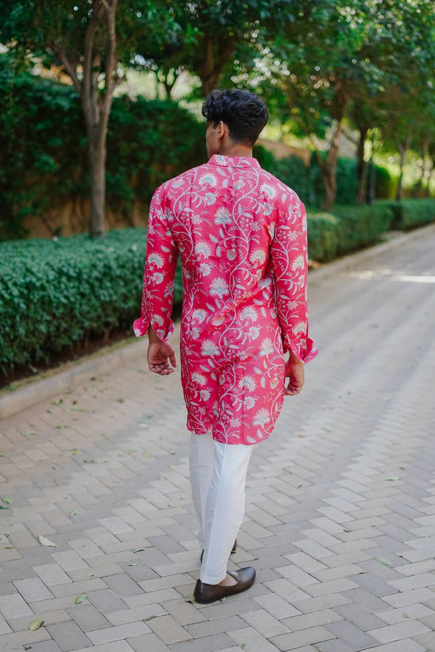 JEWELLED PRINTED KURTA WITH PAJAMA SET FOR MEN