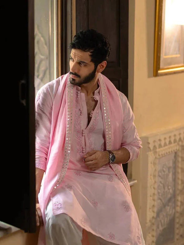 PINK COTTON BLEND KURTA ,PAJAMA WITH DUPATTA SET